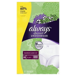 Always Discreet, Incontinence Underwear, Maximum Classic Cut, Large, 28 Count Always