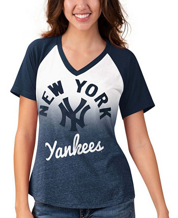 Женская белая футболка New York Yankees с короткими рукавами и регланом с v-образным вырезом и омбре Touch