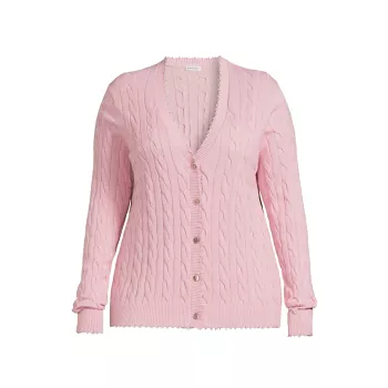 Frayed Cable-Knit V-Neck Cardigan Minnie Rose, Plus Size