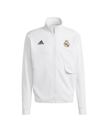 Мужская белая куртка с молнией во всю длину Реал Мадрид 2023/24 Anthem Adidas
