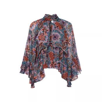 Драпированная блузка с цветочным принтом и драгоценными камнями MISA LOS ANGELES