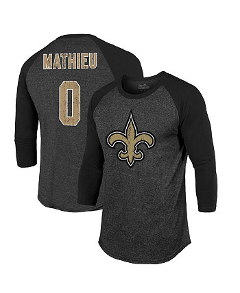 Men's Threads Tyrann Mathieu Black New Orleans Saints Team Color Player Name & Number 3/4-Sleeve Raglan T-shirt Majestic