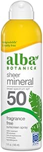 Alba Botanica Sheer Mineral Sunscreen Spray, SPF 30, Fragrance-Free Broad Spectrum, Water Resistant and Biodegradable, 5 fl. Oz. Bottle Alba Botanica