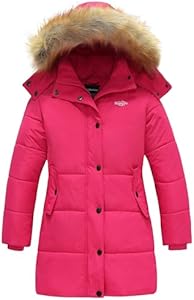 wantdo Girl's Winter Jacket Long Puffer Coat Fleece Outerwear Jacket with Hood Waterproof Wantdo