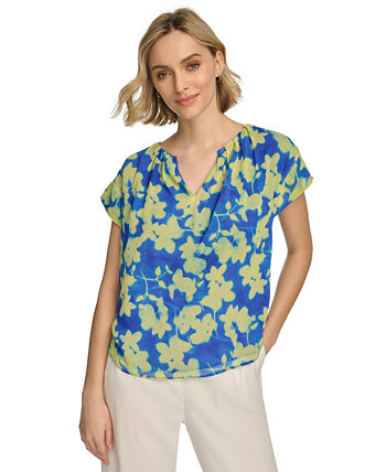 Women's Short Sleeve Floral-Print Blouse Calvin Klein