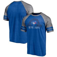Мужская футболка Fanatics с логотипом Heather Royal Toronto Blue Jays, двухполосная футболка реглан Tri-Blend Fanatics