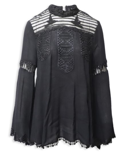 Anna Sui Lace Detail Long Sleeve Blouse In Black Viscose Anna Sui