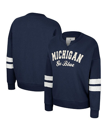 Женский темно-синий пуловер с вырезом и вырезом Michigan Wolverines Perfect Date, толстовка с потертостями Colosseum