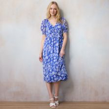 Женское шифоновое платье миди с v-образным вырезом и плиссированной талией LC Lauren Conrad с цветочным принтом LC Lauren Conrad