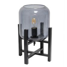 Настольная лампа Simple Designs из черного дерева с дымчатым стеклянным цилиндрическим абажуром Simple Designs