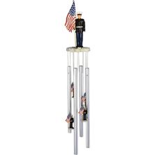 FC Design 23&#34; Long US Marine with US Flag Round Top Wind Chime Perfect Gifts for Holiday F.C Design