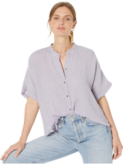 Рубашка с коротким рукавом и воротником-стойкой из органического льна со сборками Eileen Fisher