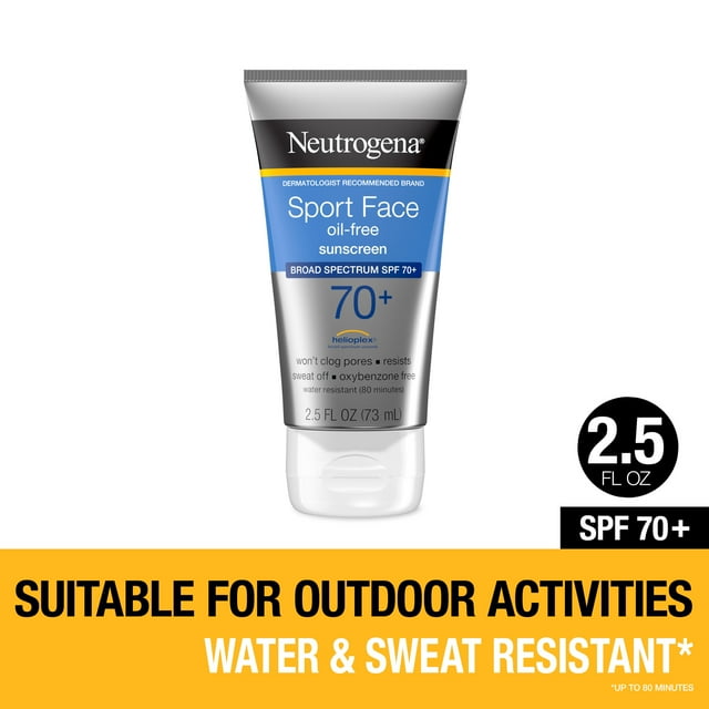 Neutrogena Sport Face Oil-Free Lotion Sunscreen, SPF 70+ Sunblock, 2.5 fl oz Neutrogena