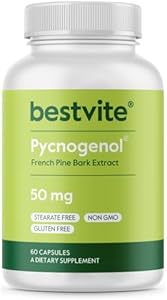 BESTVITE Pycnogenol 50mg (60 Capsules (Капсулы)) - French Maritime Pine Bark Extract - No Stearates - Gluten Free - Non GMO BESTVITE