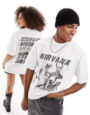 ASOS DESIGN unisex oversized license band T-shirt with Nirvana prints in white ASOS DESIGN