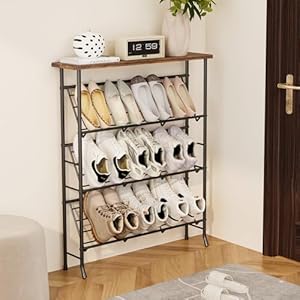 JZM Shoe Rack Storage, Narrow 4 Tier Metal Shoe Storage Shelf, Free Standing Shoe Racks, Space Saving Shoe Rack Organizer for Entryway, Hallway, Bedroom, Living Room(12-16 Pair) JZM