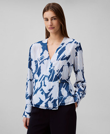 Women's Floral Chiffon V-Neck Wrap Top Calvin Klein