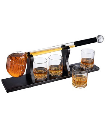 Golf Club Whiskey Decanter and Liquor Glasses, Set of 5 The Wine Savant
