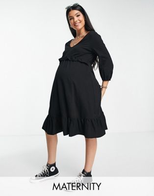 Черное платье мини с оборками River Island Maternity River Island Maternity