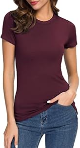 Women's Crewneck Slim Fitted Short Sleeve T-Shirt Stretchy Bodycon Basic Tee Tops Urban CoCo