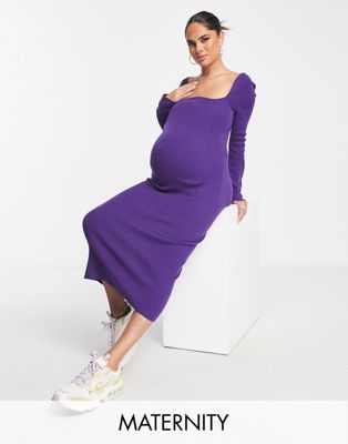 Темно-фиолетовое платье миди в рубчик с изогнутым вырезом The Frolic Maternity The Frolic Maternity