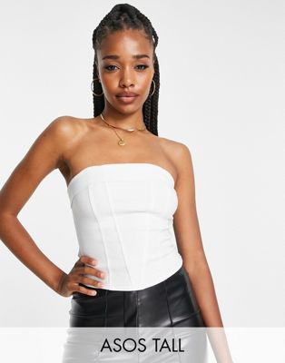ASOS DESIGN Tall bandeau corset with seam detail in stone ASOS Tall