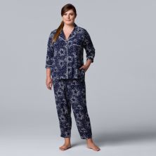 Плюс размер Simply Vera Vera Wang Пижамная рубашка с рукавами 3/4 и укороченные пижамные штаны Комплект для сна Simply Vera Vera Wang