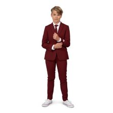 OppoSuits для мальчиков 10–16 лет, однотонная бордовая куртка, брюки и усилитель; Комплект костюма с галстуком OppoSuits