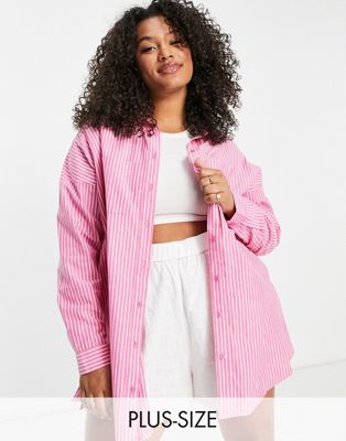 Yours oversized stripe shirt in pink Yours