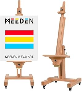 MEEDEN Extra Large Studio Easel, Professional Artist Easel, Heavy Duty Floor Easel, Tilts Flat Easily, Rosewood Finished, Holds Canvas Art up to 71” High MEEDEN