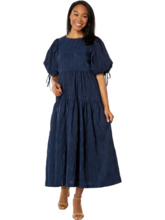 Текстурированное плетеное платье с объемными рукавами MOON RIVER