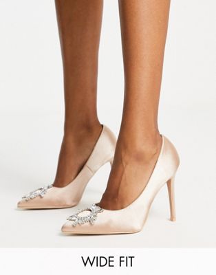 Be Mine Wide Fit Adore pumps with embellishment in champagne Be Mine Wide Fit