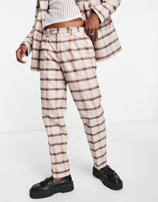 Свободные прямые костюмные брюки в бежево-коричневую клетку Viggo valle Viggo