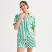 Женская пижама Sonoma Goods For Life® в полоску с воротником из поплина и короткими рукавами SONOMA
