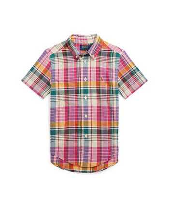 Хлопковая рубашка Madras с короткими рукавами для мальчиков и малышей Ralph Lauren