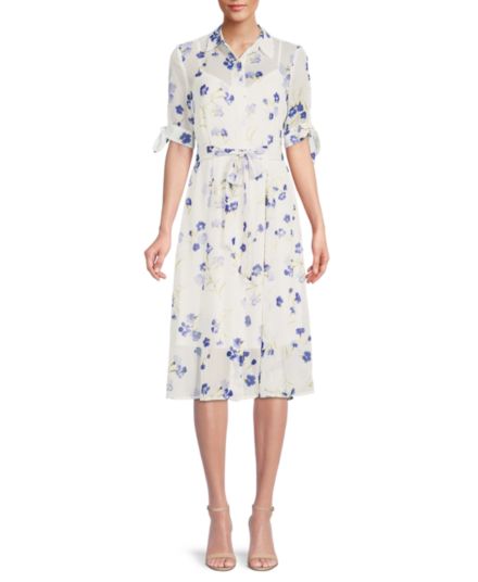 Платье-рубашка с поясом и цветочным принтом Calvin Klein