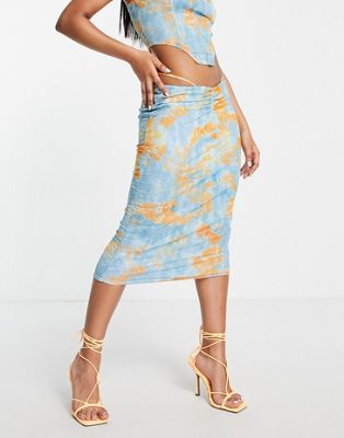 Ei8th Hour strappy midi skirt in blue and orange print - part of a set EI8TH HOUR