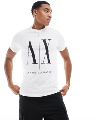 Бело-черная футболка с большим логотипом Armani Exchange AX ARMANI EXCHANGE