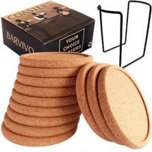 Natural Cork Coasters For Drinks, Absorbent With Metal Holder Barvivo