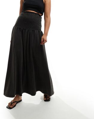 ASOS DESIGN shirred waist low rise maxi skirt in acid wash gray ASOS DESIGN
