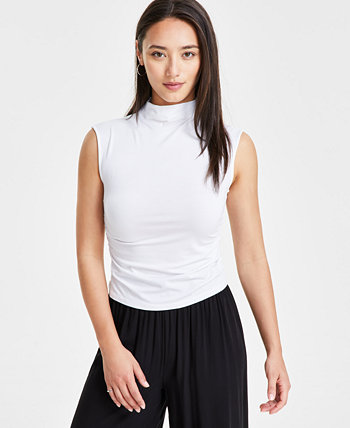 Petite Side-Ruched Mock-Neck Sleeveless Top, Created for Macy's Bar III