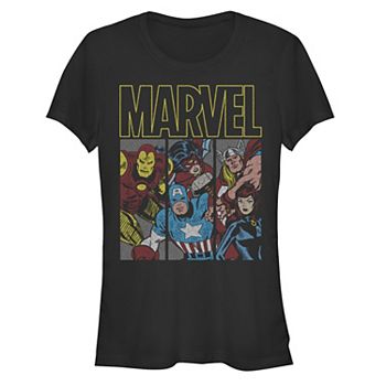 Juniors' The Avengers Three Parts Portrait Graphic Tee Marvel