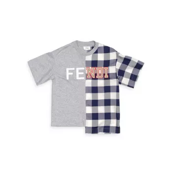 Асимметричная футболка для мальчика с двухцветным логотипом FENDI