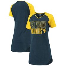 Женская ночная рубашка Concepts Sport Navy/Gold West Virginia Mountaineers Raglan с v-образным вырезом Unbranded