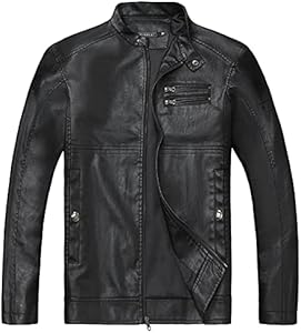 WULFUL Men's Stand Collar Leather Jacket Motorcycle Lightweight Faux Leather Outwear Wulful