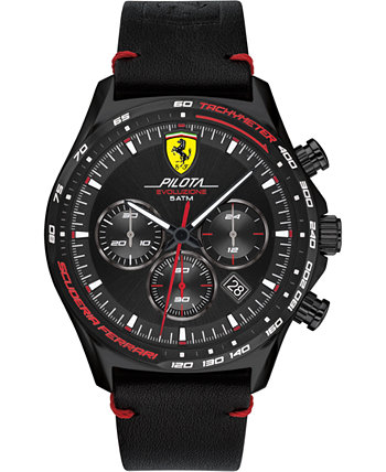 Мужские часы с хронографом Pilota Evo с черным кожаным ремешком, 44 мм Ferrari