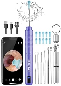 Ear Wax Removal Tool Camera, Ear Cleaner with Camera, Ear Cleaning Kit 1296P HD Ear Scope, 6 LED Lights and 10 Ear Picks, Earwax Removal with Otoscope to Earify Earwax for iOS and Android JEGOAT