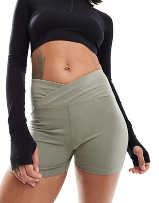 ASOS 4505 Icon booty shorts with wrap waist in cotton touch in olive green ASOS 4505