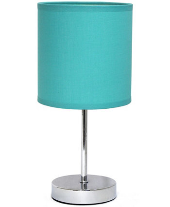 Nauru 11.81" Traditional Petite Metal Stick Bedside Table Desk Lamp in Chrome with Fabric Drum Shade Creekwood Home