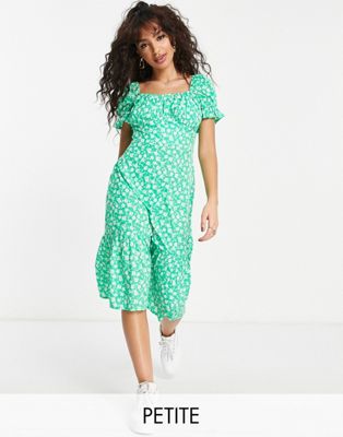 Influence Petite tiered midi smock dress in green floral Influence Petite